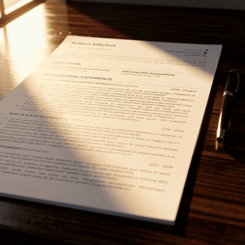 A resume on a desk